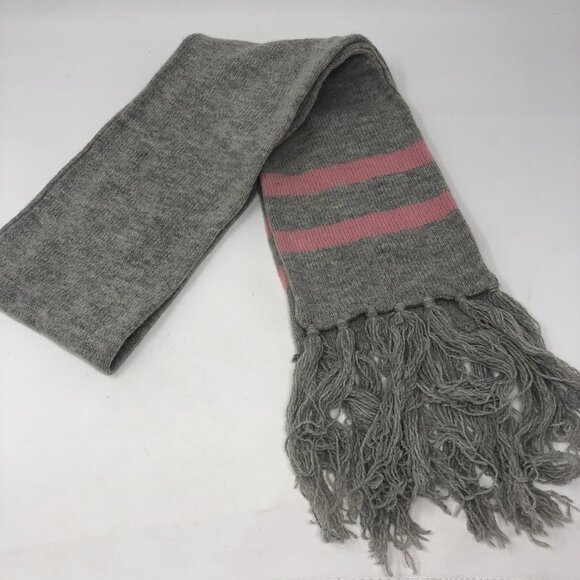 American Eagle Outfitters AE Wool Blend Winter Scarf Gray Pink Fringe - Picture 3 of 4